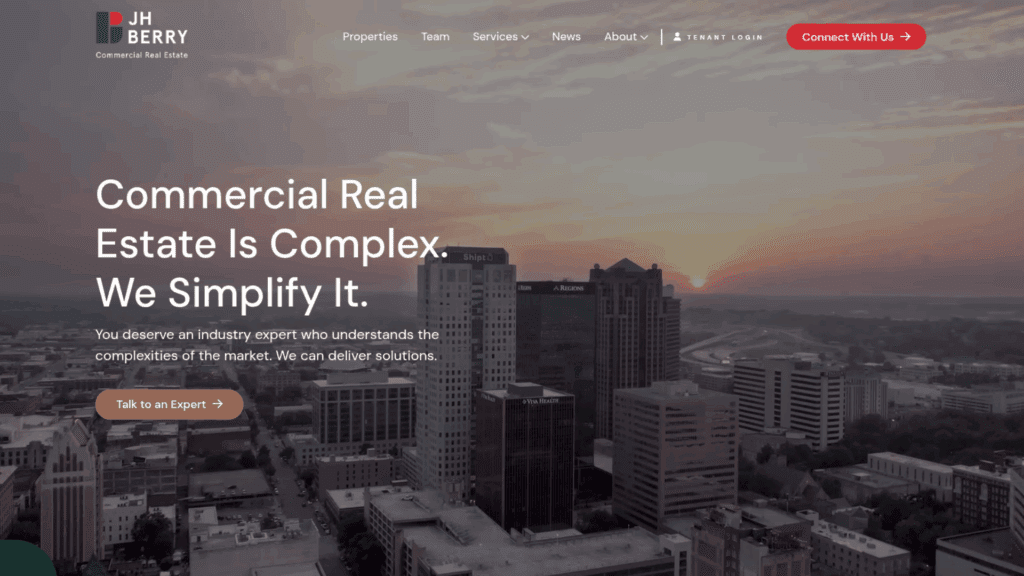 Screenshot of the website copy on JH Berry's homepage hero section.